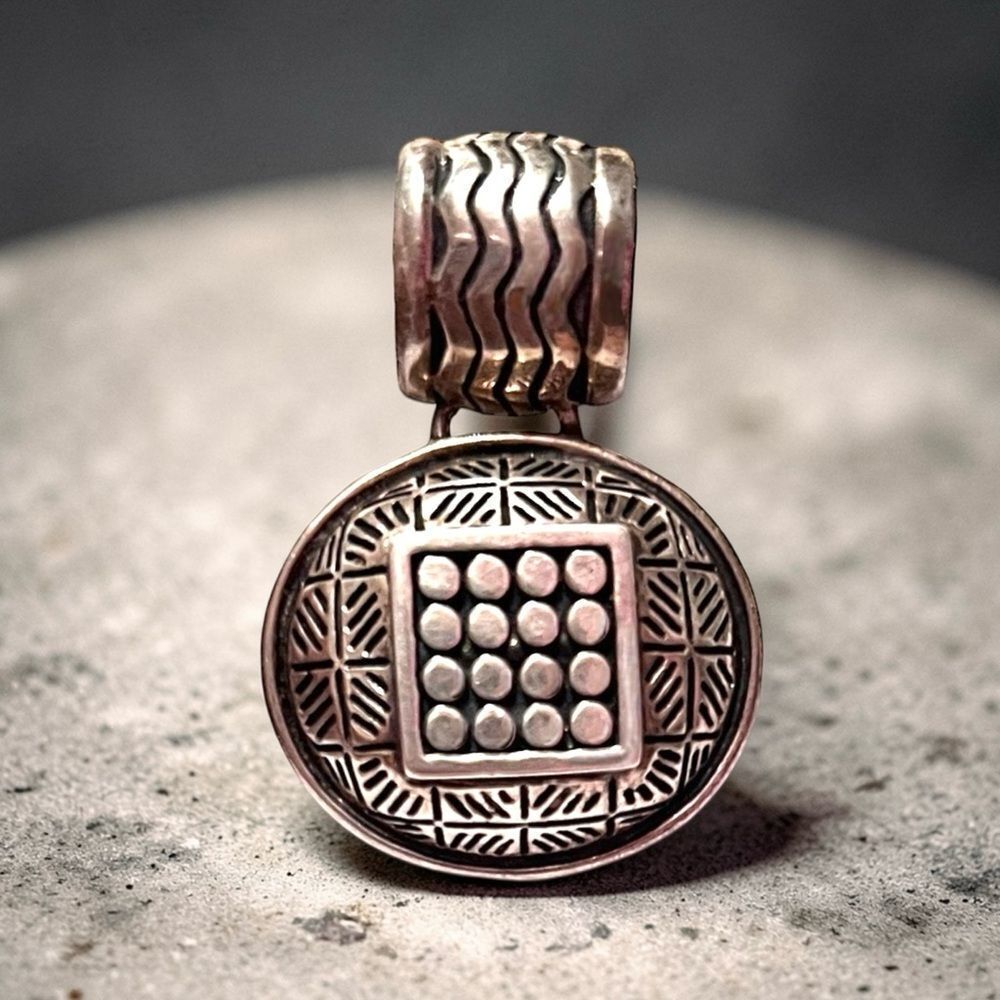 Thailand Sterling Silver Textured Geometric Heavy Medallion Pendant